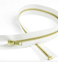  Zipper: 11" Closed End Brass Zipper - White