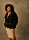 The Penelope - Hand-Knit Shawl Collar Jacket in Caviar (Size 14-16)