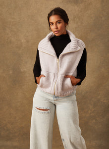  Hand-Knit: Collared Zip-up Vest in Moonlight Size 1 (Small)