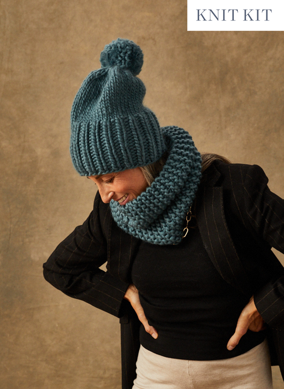 Scarf & Hat Knit Kit, Learn to Knit Kit, Knit Your Own Matching