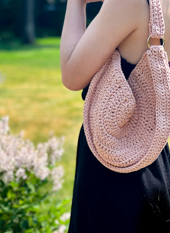 Hand-Crochet: The Amalfi - Striped Shoulder Bag in Peach