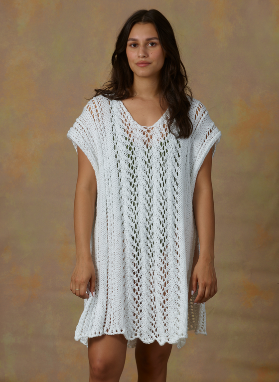 Hand-Knit: The Layla - Lace Kaftan Coverup (M/L in White)