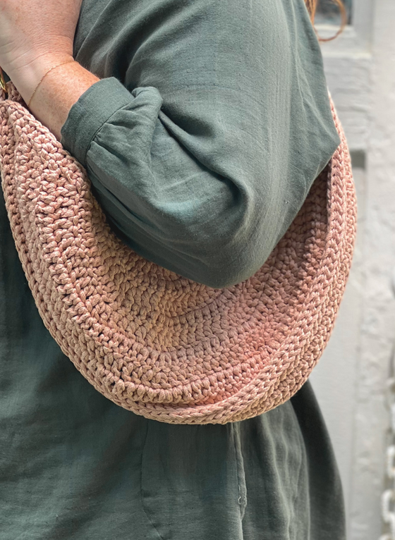 Hand-Crochet: The Amalfi - Striped Shoulder Bag in Peach