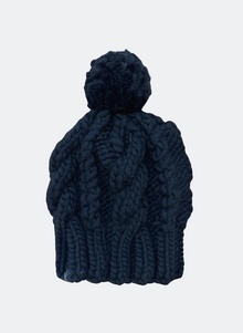  Hand-knit: The Fenway - Cable Beanie in Caviar with Wool Pom