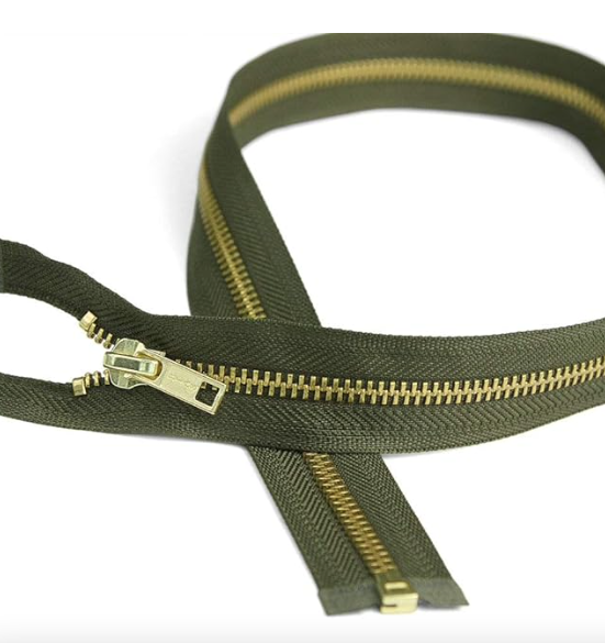 Zipper: 11" Closed End Brass Zipper - Olive