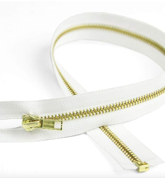 Zipper: 25" Open End Brass Zipper - White