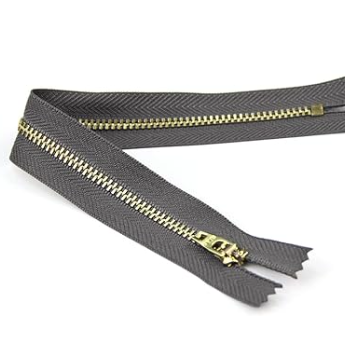 Zipper: 11" Closed End Brass Zipper - Pewter Grey