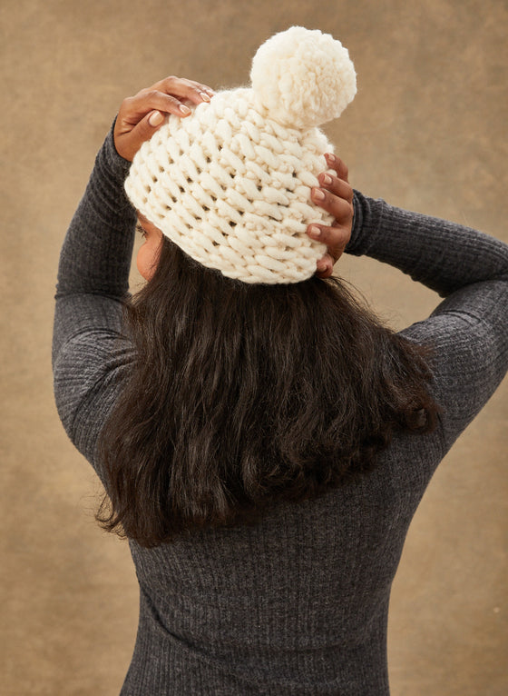 Hand-Knit: The Noho - Fitted Beanie with Wool Pom Pom