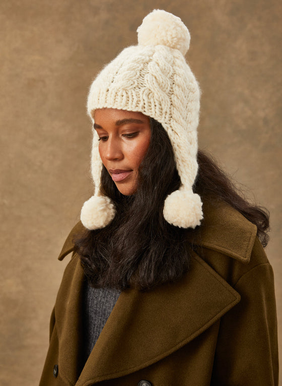 Ready-Knit: The Dubliner - Cabled Pom Pom Trapper Hat