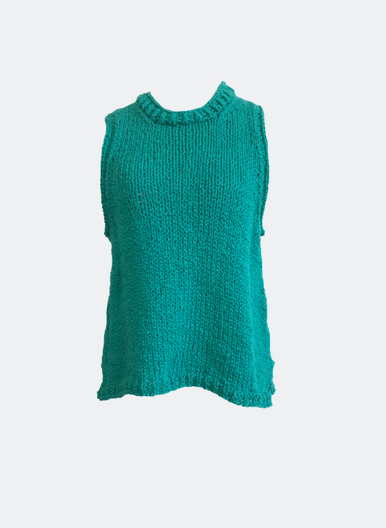 SAMPLE - Hand-Knit: High Neck Textured Cotton Tank - Size S/M