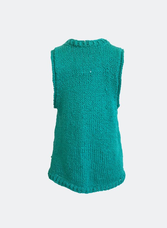 SAMPLE - Hand-Knit: High Neck Textured Cotton Tank - Size S/M