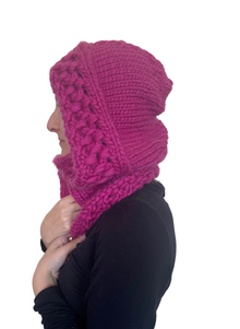  The Newbury - Hand-Knit Hooded Cowl In Azalea