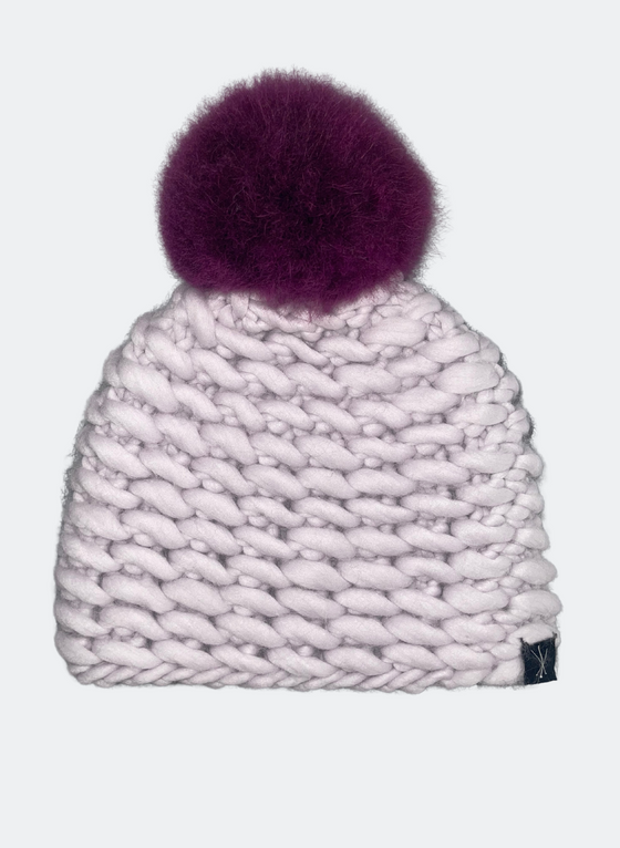 The Noho - Fitted Beanie in Moonlight with Alpaca Pom Pom